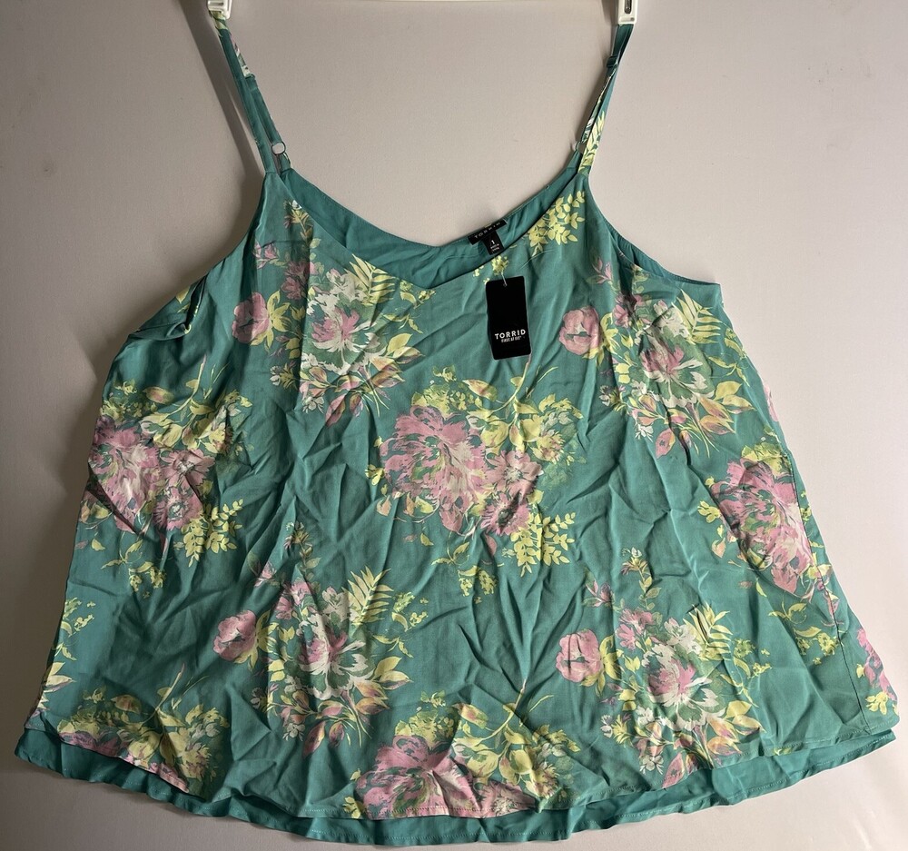 NEW NWT Torrid Womens Blouse (Size 1) blue floral coastal strap tank lined top